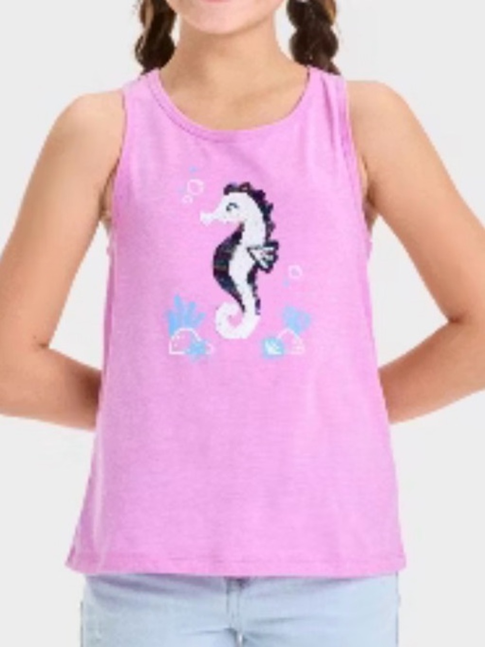 NWT Cat & Jack Lavender Purple Flip Sequin Seahorse Tank Top